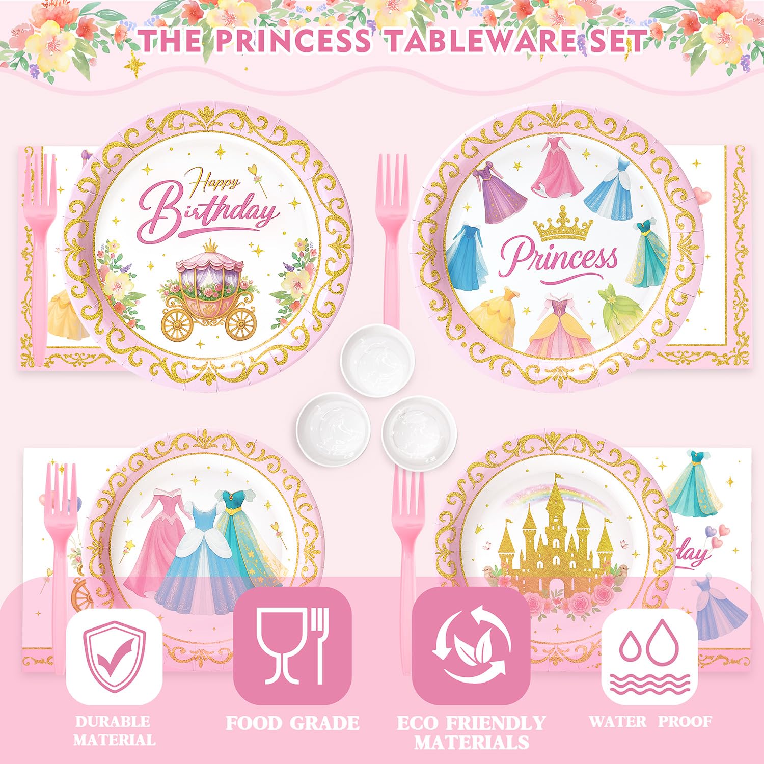 Princess sash with tiara as part of disposable party set