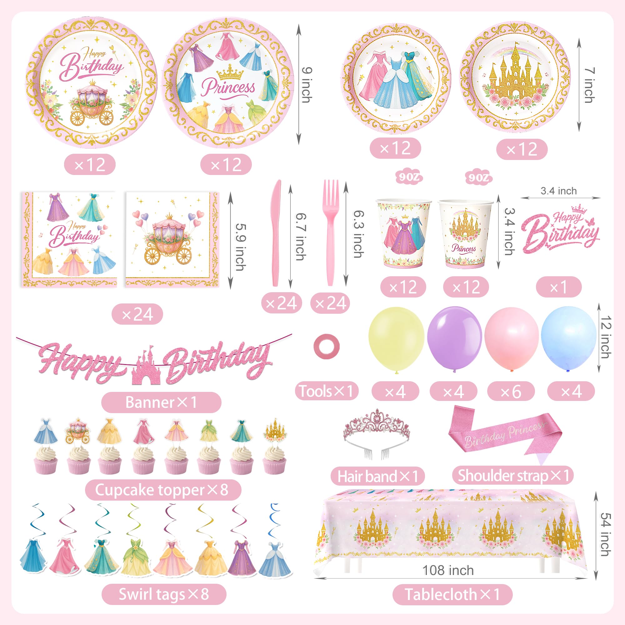 Balloon banner and toppers with cupcake toppers for princess party