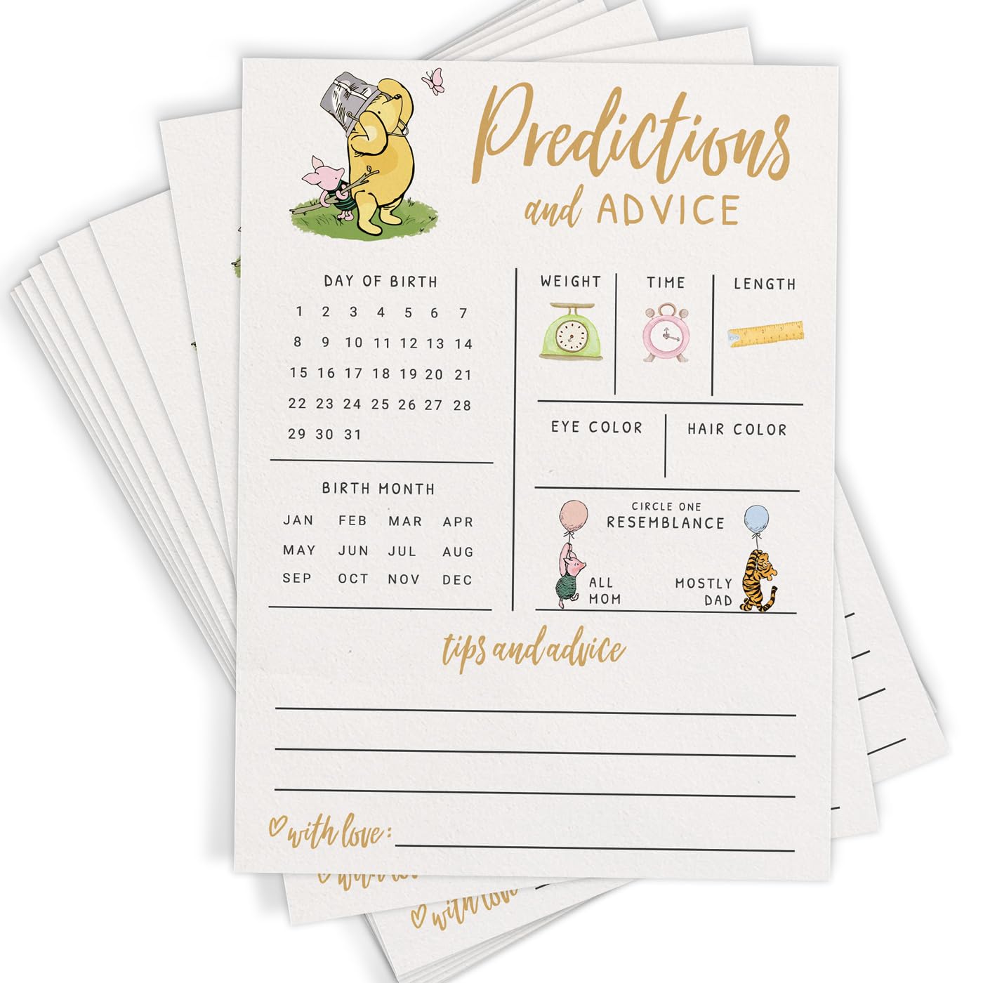 Printed Party Baby Predictions and Advice Cards 30 count Pooh Bear