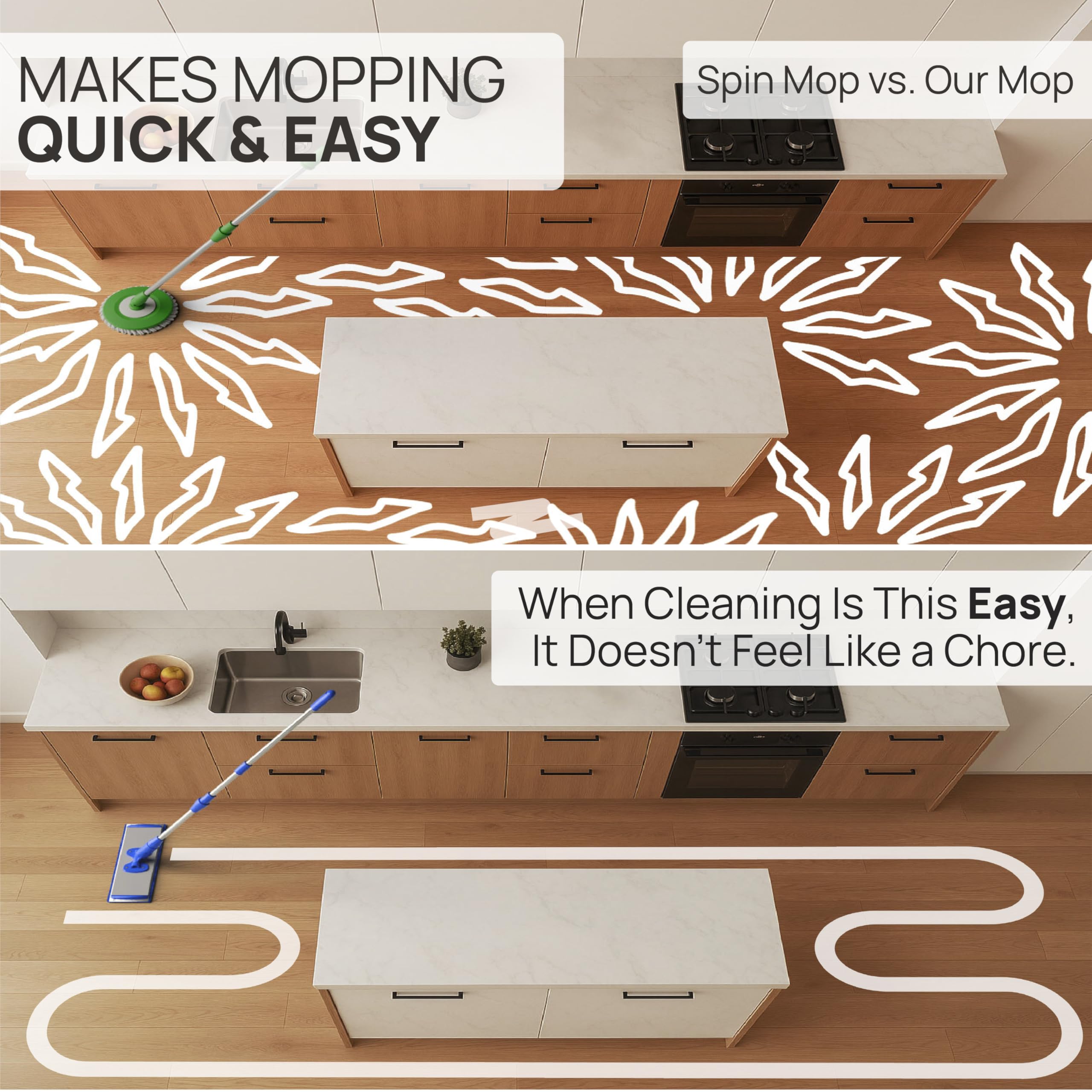 Pro flat mop system with durable frame and tips