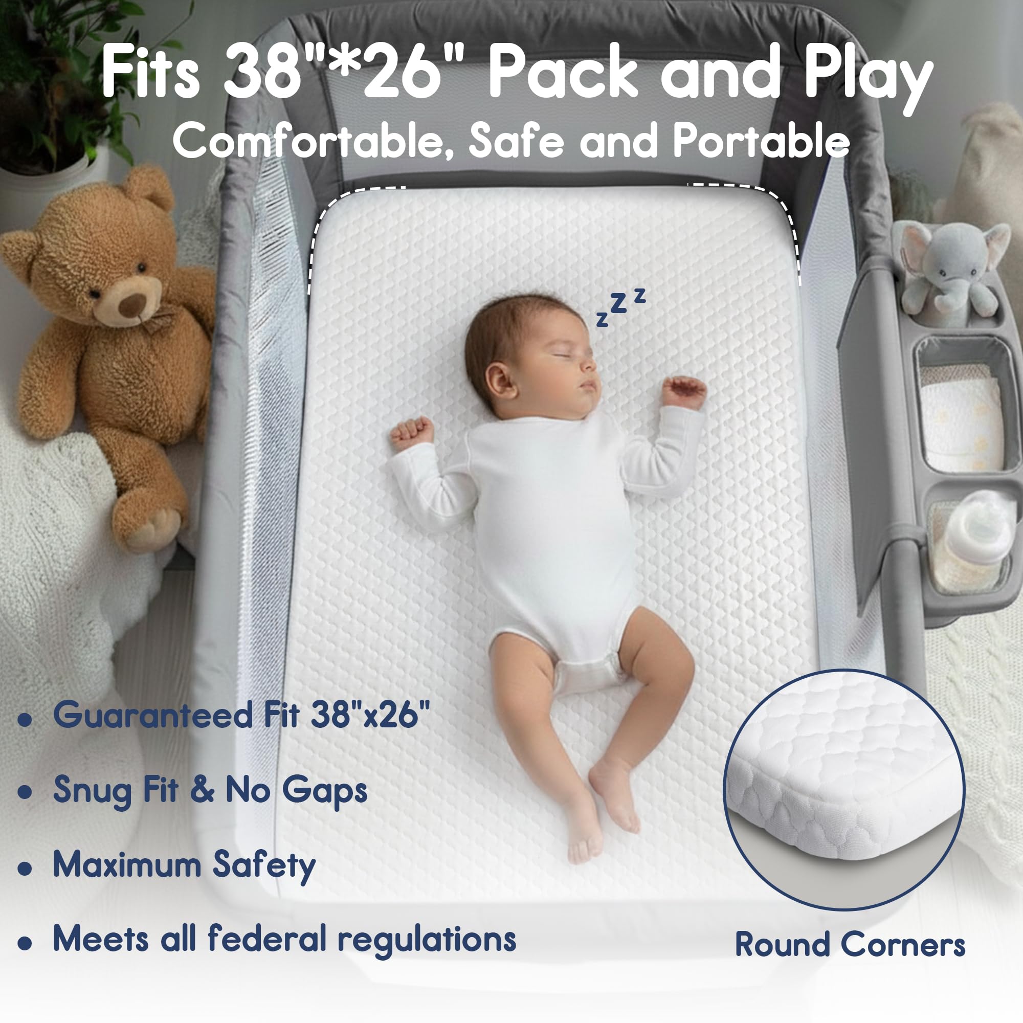Baby pack and play mattress 38x26 waterproof cover