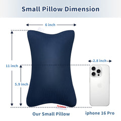 Compact navy blue travel pillow for neck support