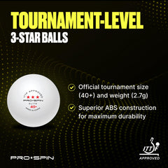 White PRO-SPIN table tennis balls for indoor and outdoor use