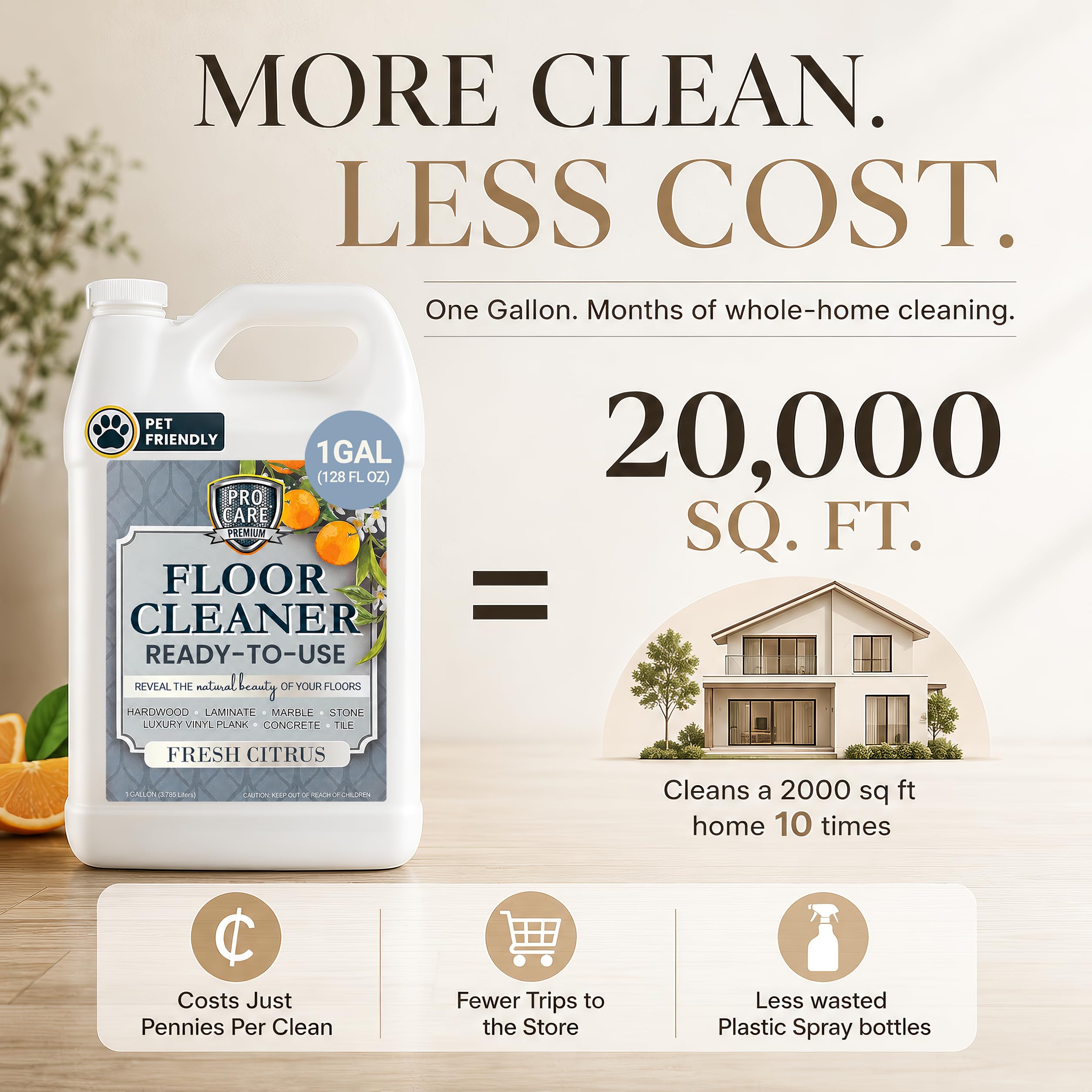 Natural cleaning solution for hardwood and tile surfaces