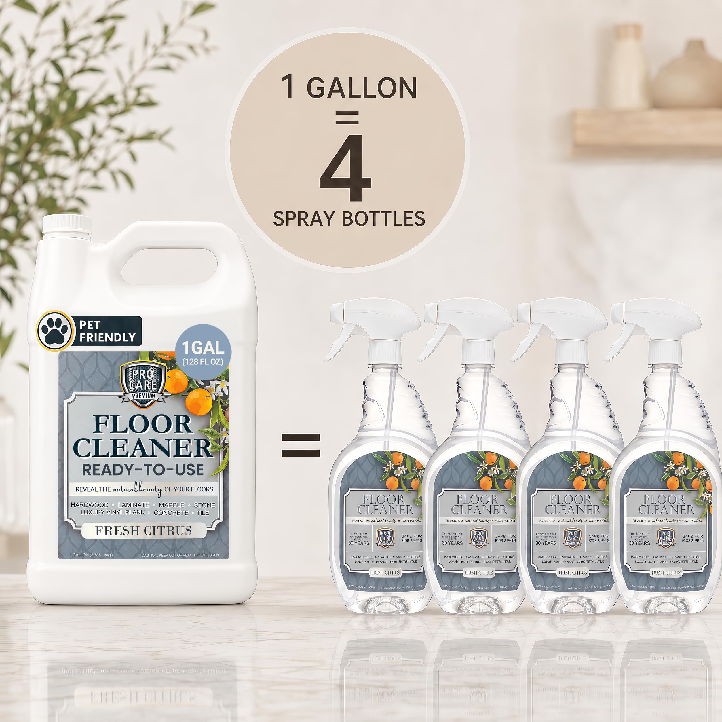 Stone and marble floor cleaner with citrus scent