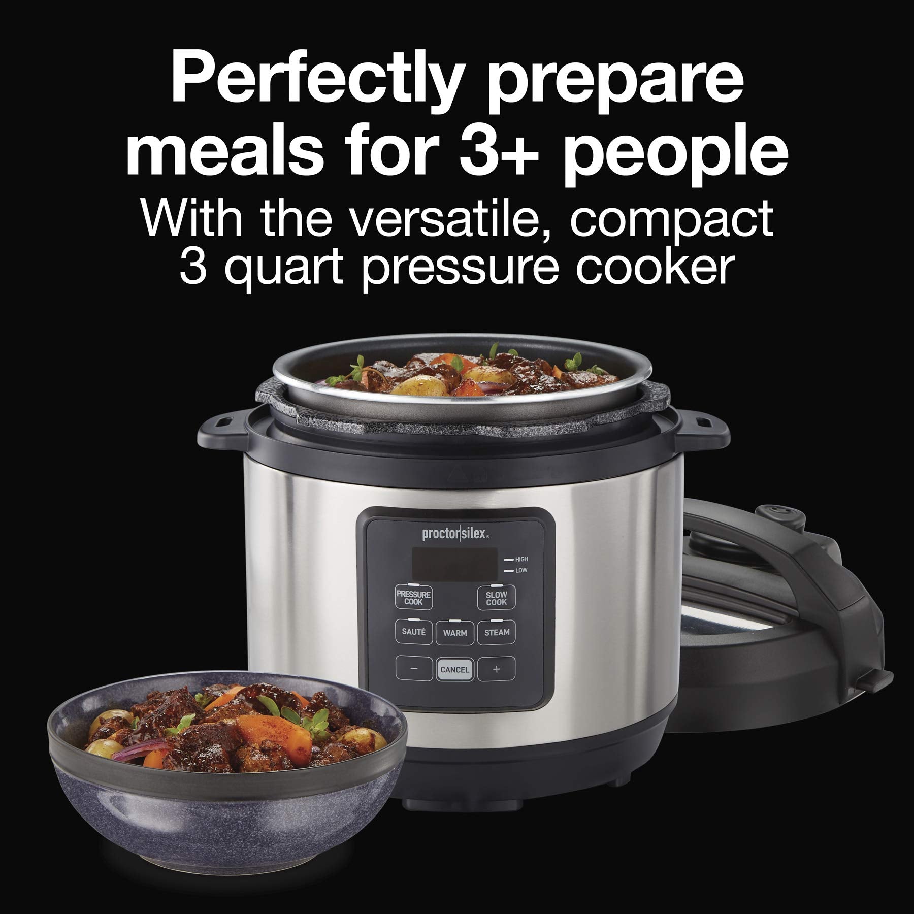 3 quart capacity Proctor Silex Simplicity multi-function cooker stainless steel