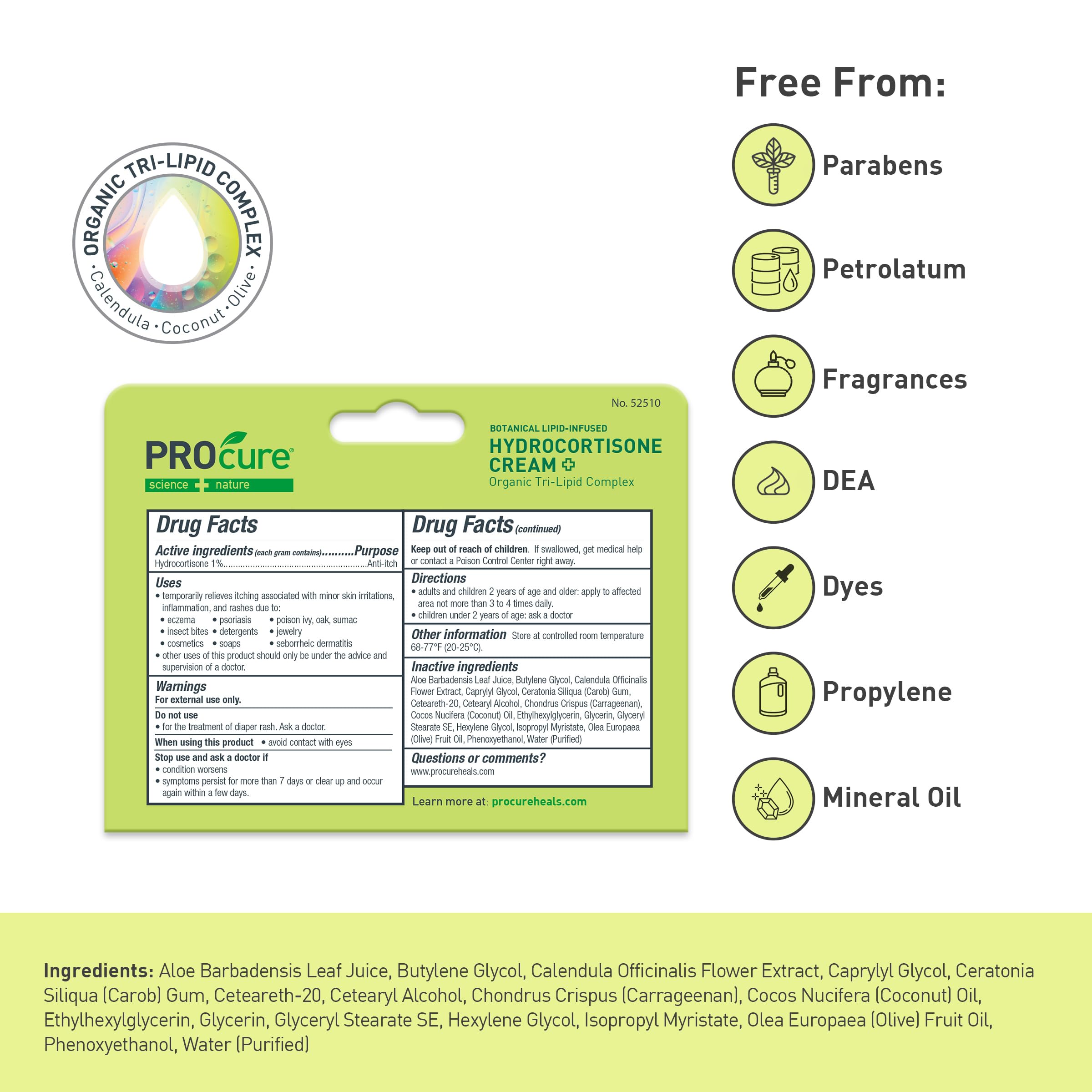 PROcure Calendula Olive Oil Hydrocortisone Cream 1% label