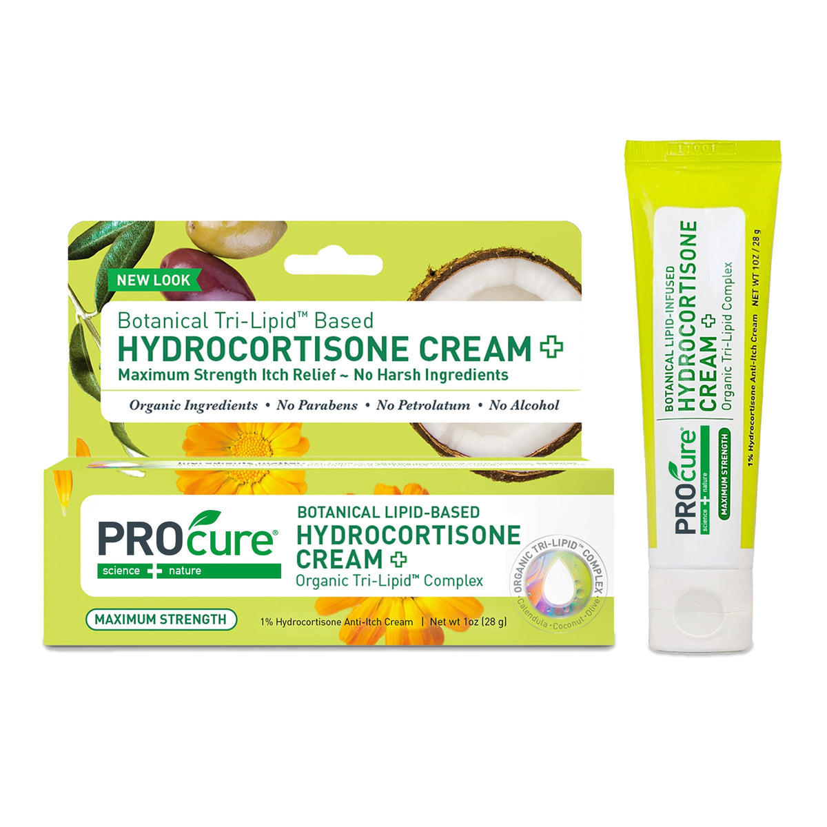 PROcure Max Strength Hydrocortisone Cream 1% Calendula Coconut Oil tube