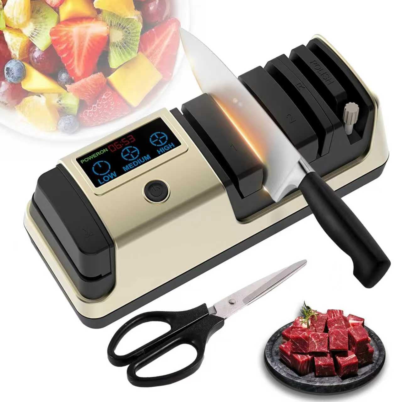5-in-1 electric knife sharpener with LCD display for straight blades