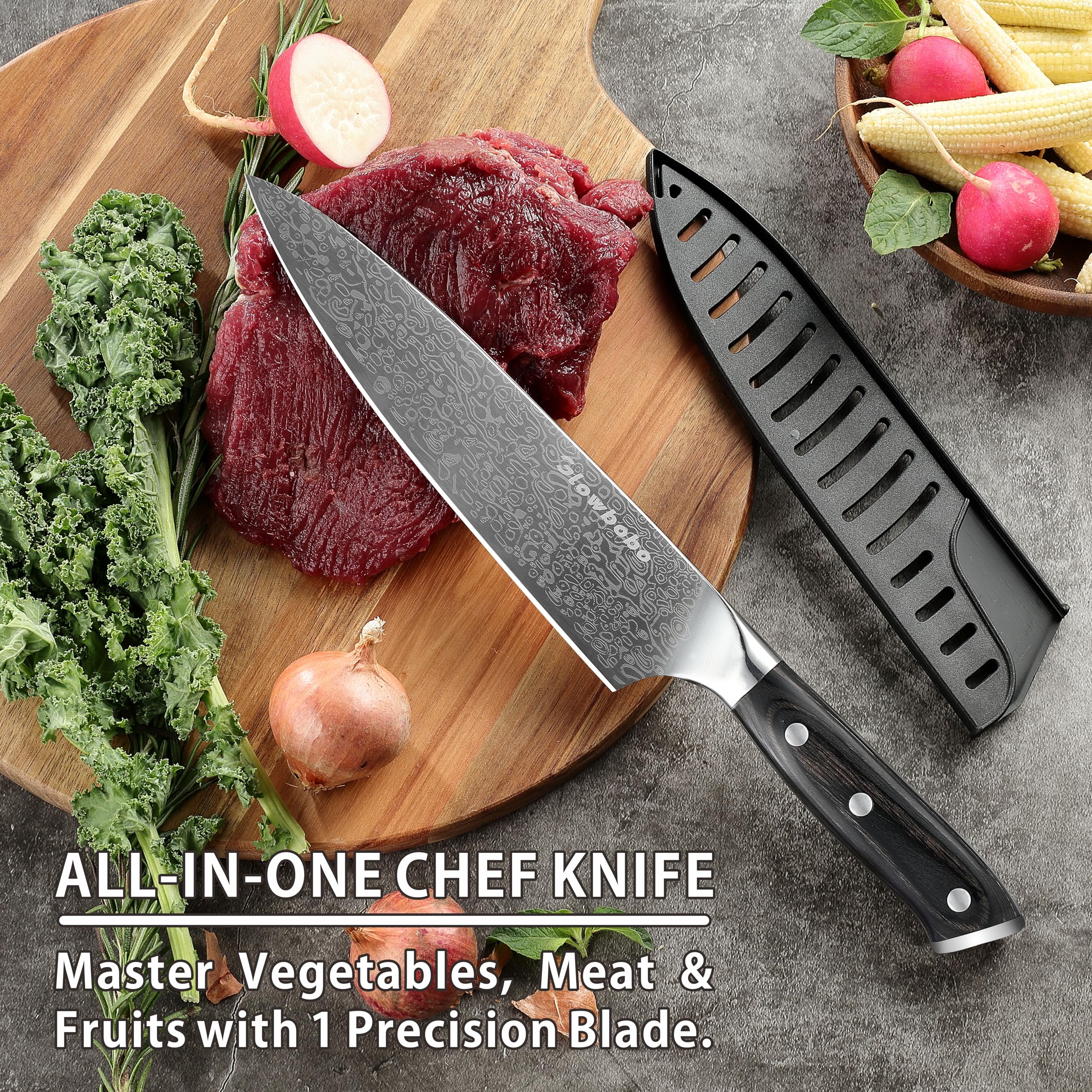 Knife sharpener included with Glowbobo chef knife set