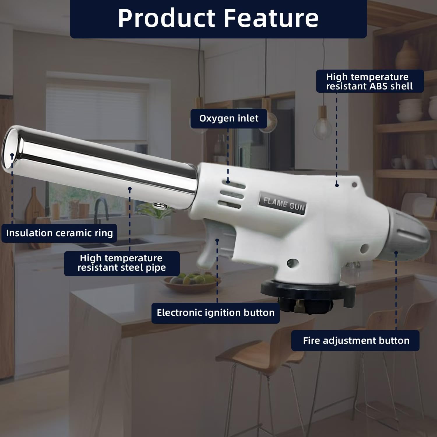Torch safety features for kitchen and workshop use