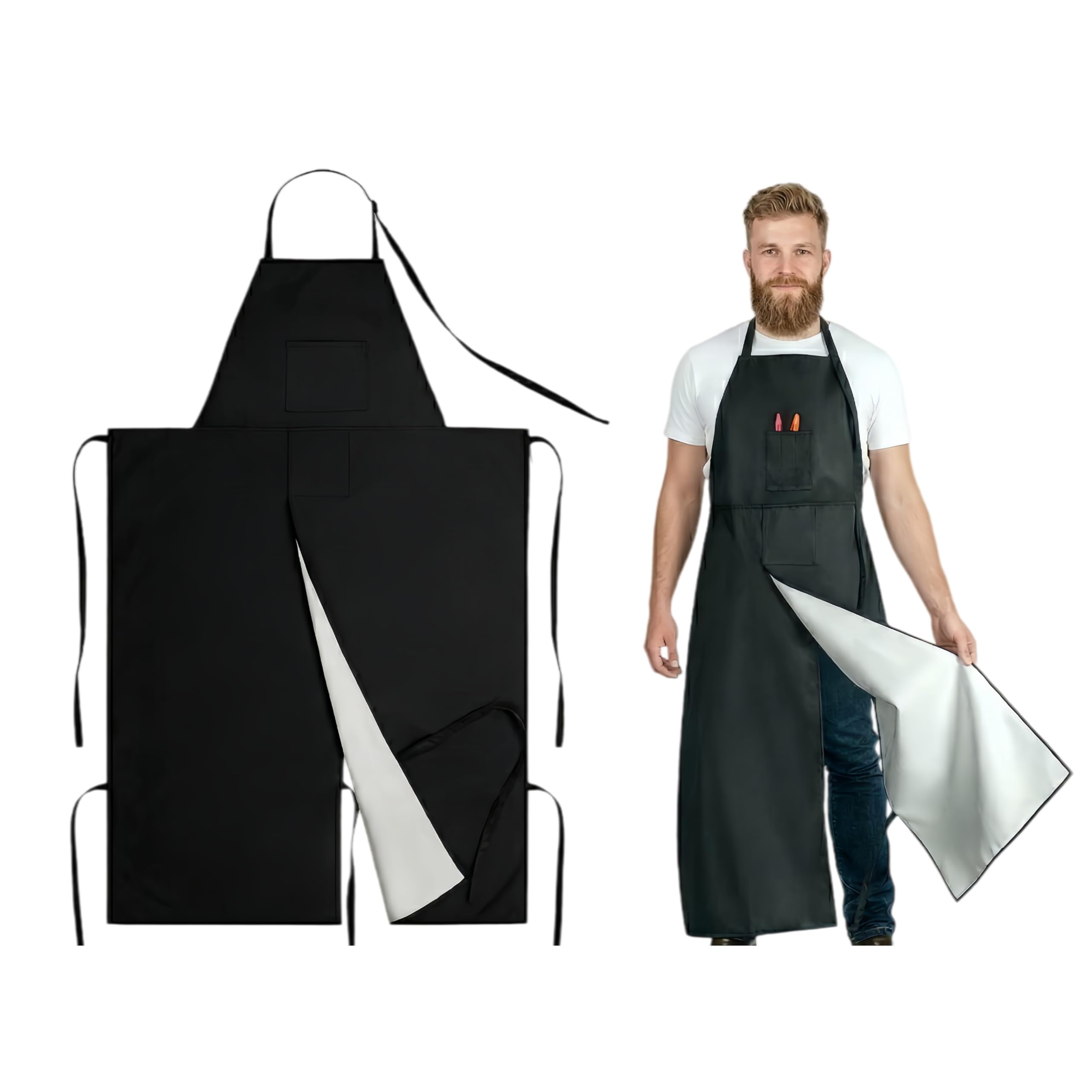 Professional Split Leg Pottery Apron in black with leg straps