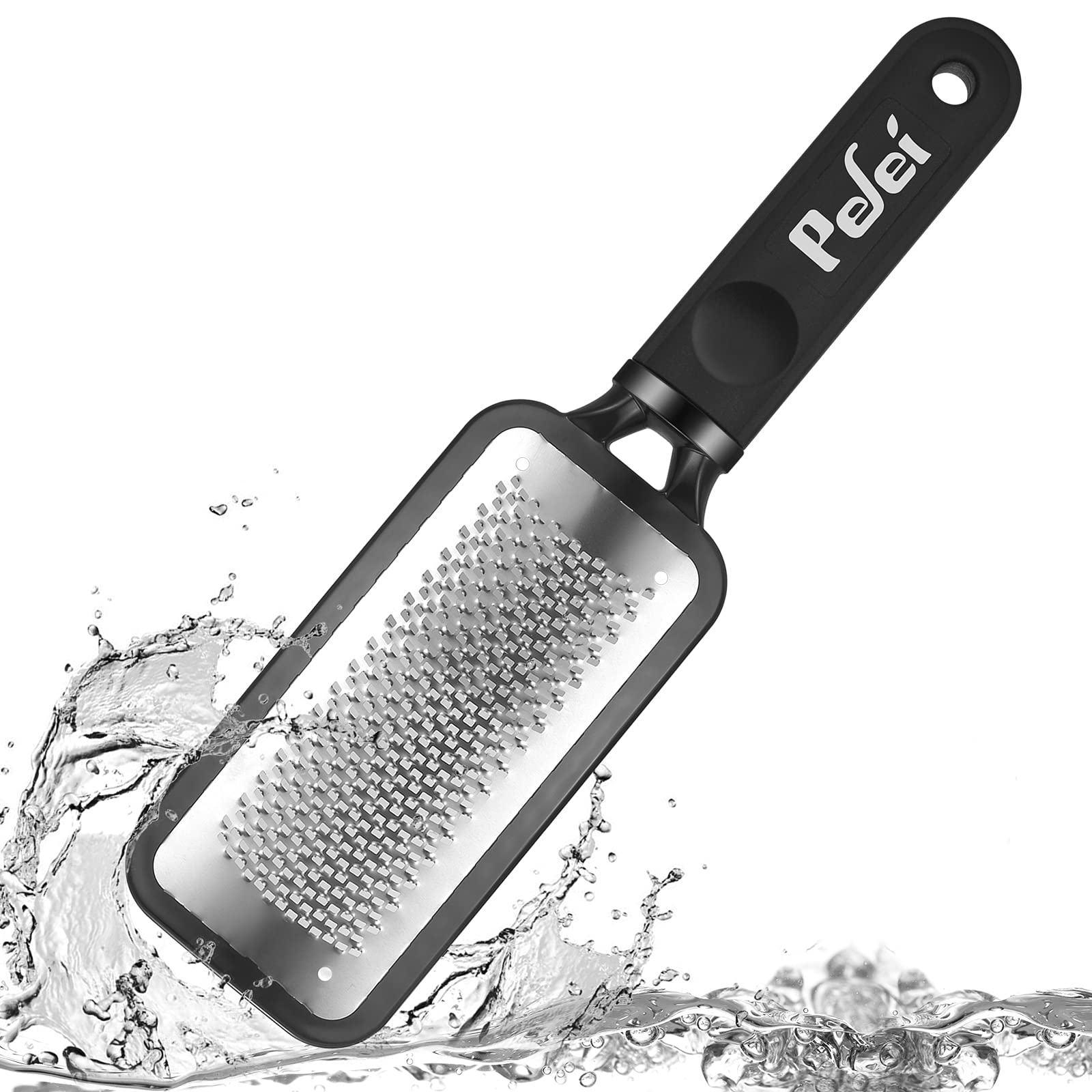 Ergonomic stainless steel foot file with non-slip frosted handle
