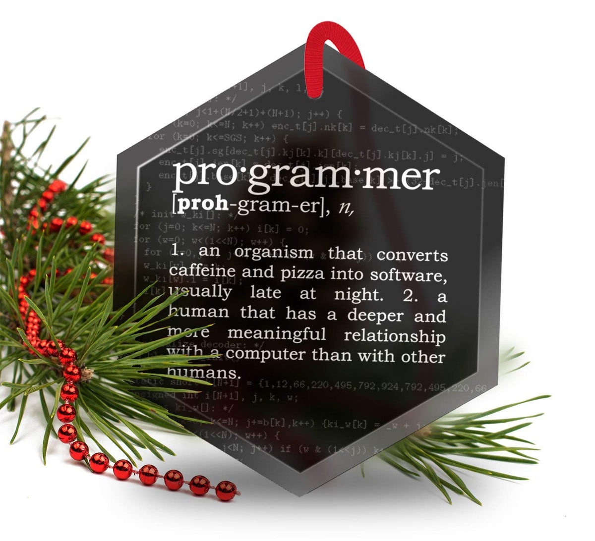 Programmer Definition Funny Glass Christmas Ornament front view