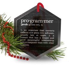 Programmer Definition Funny Glass Christmas Ornament front view