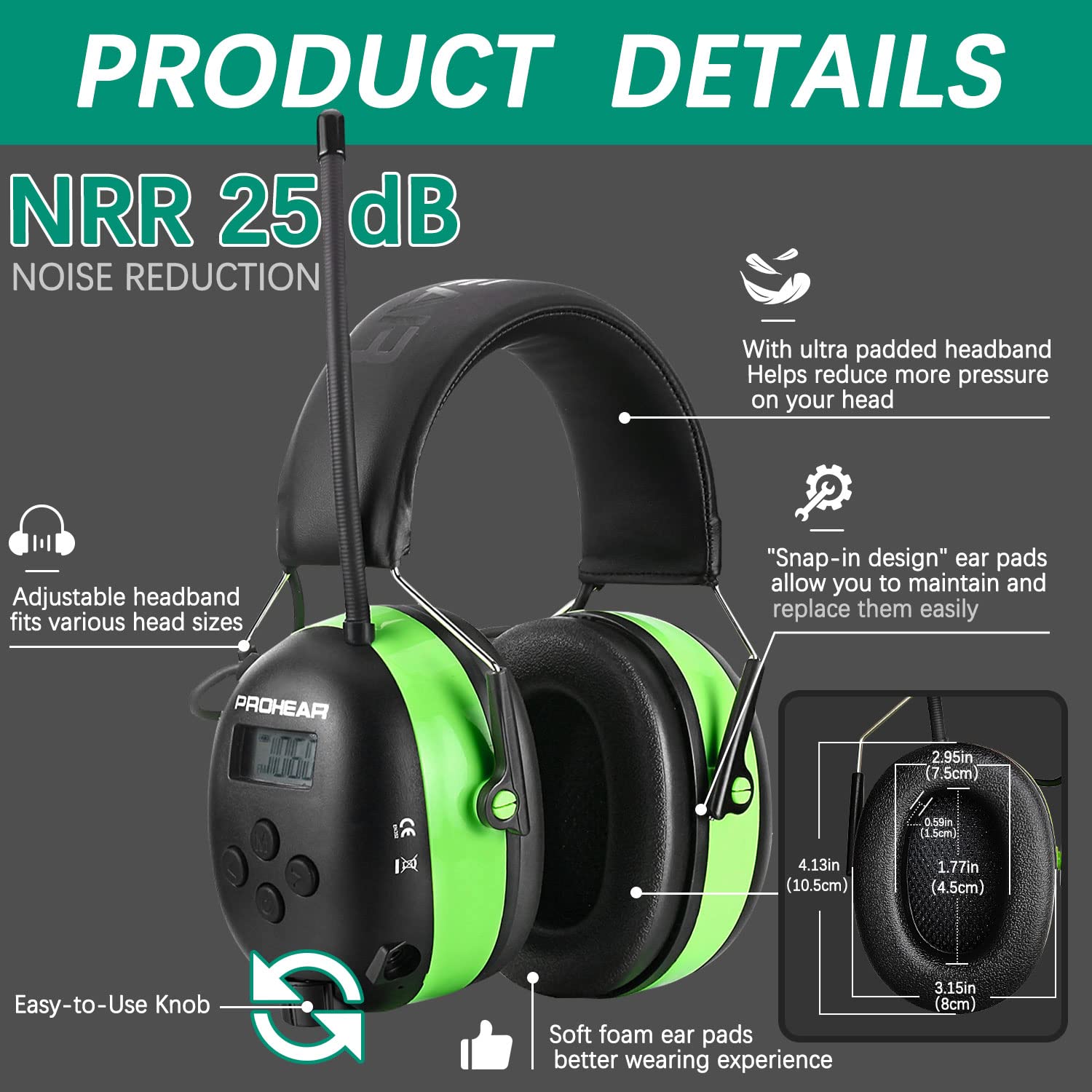 PROHEAR 033 NRR 25dB SNR 31dB noise reduction