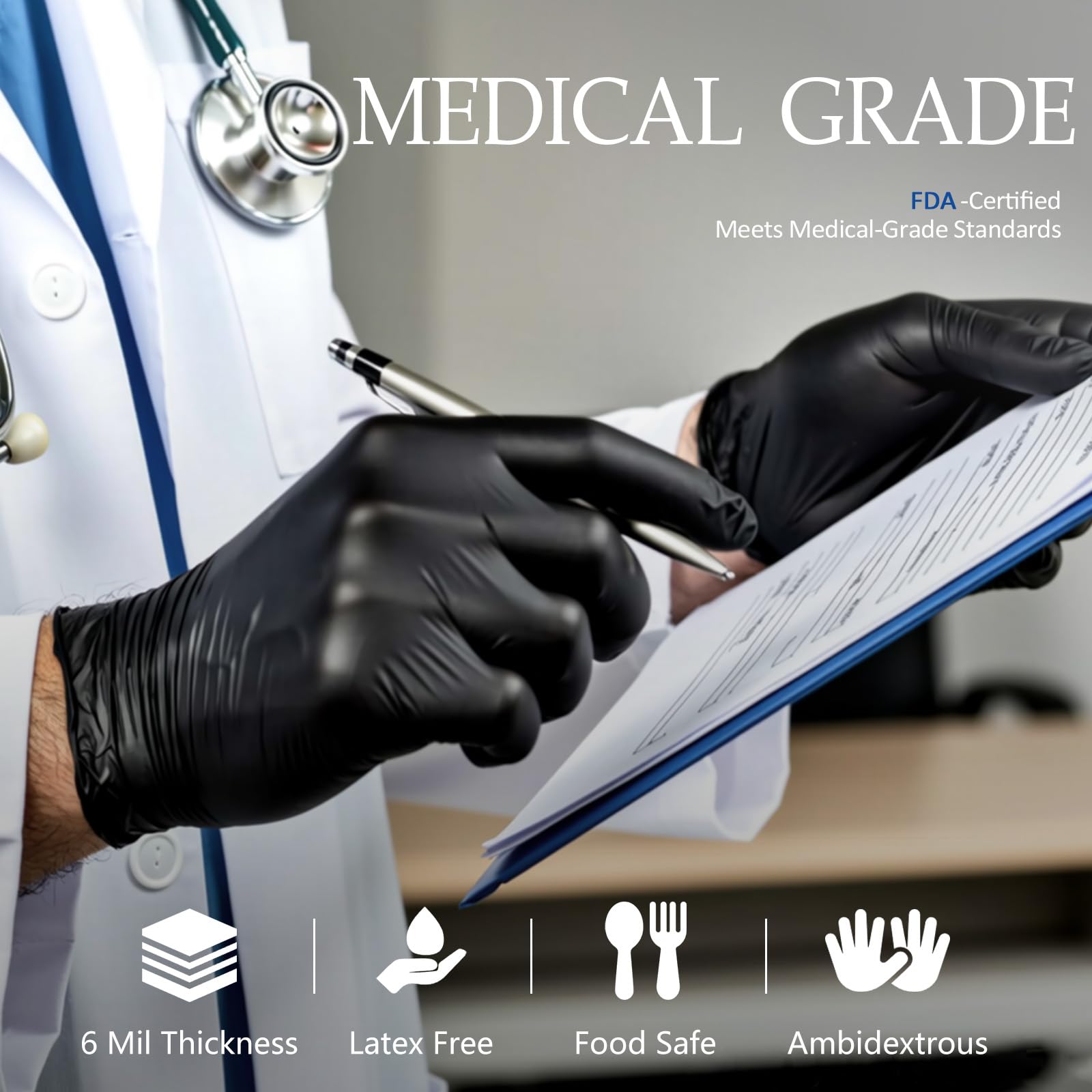 Latex-free powder-free nitrile gloves black color for healthcare