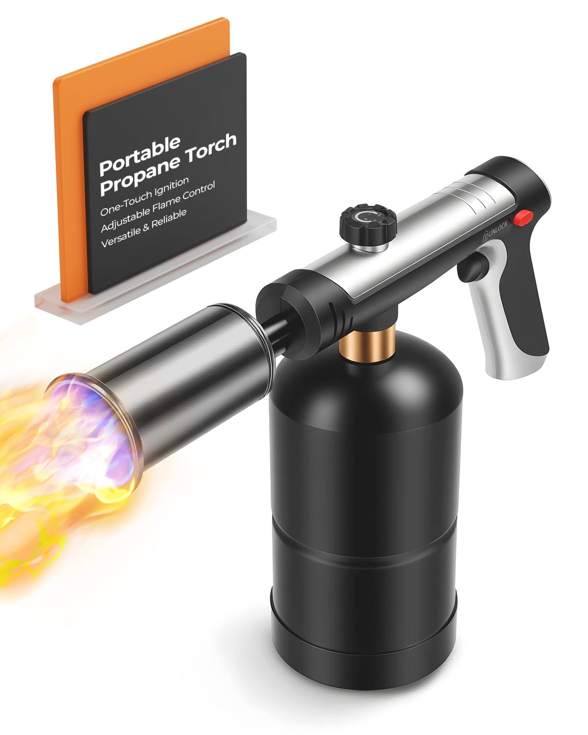 propane torch head with instant max heat button close up