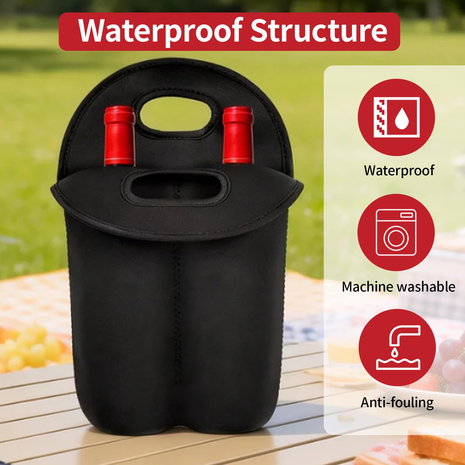 Water-resistant neoprene bottle carrier suitable for whiskey and wine