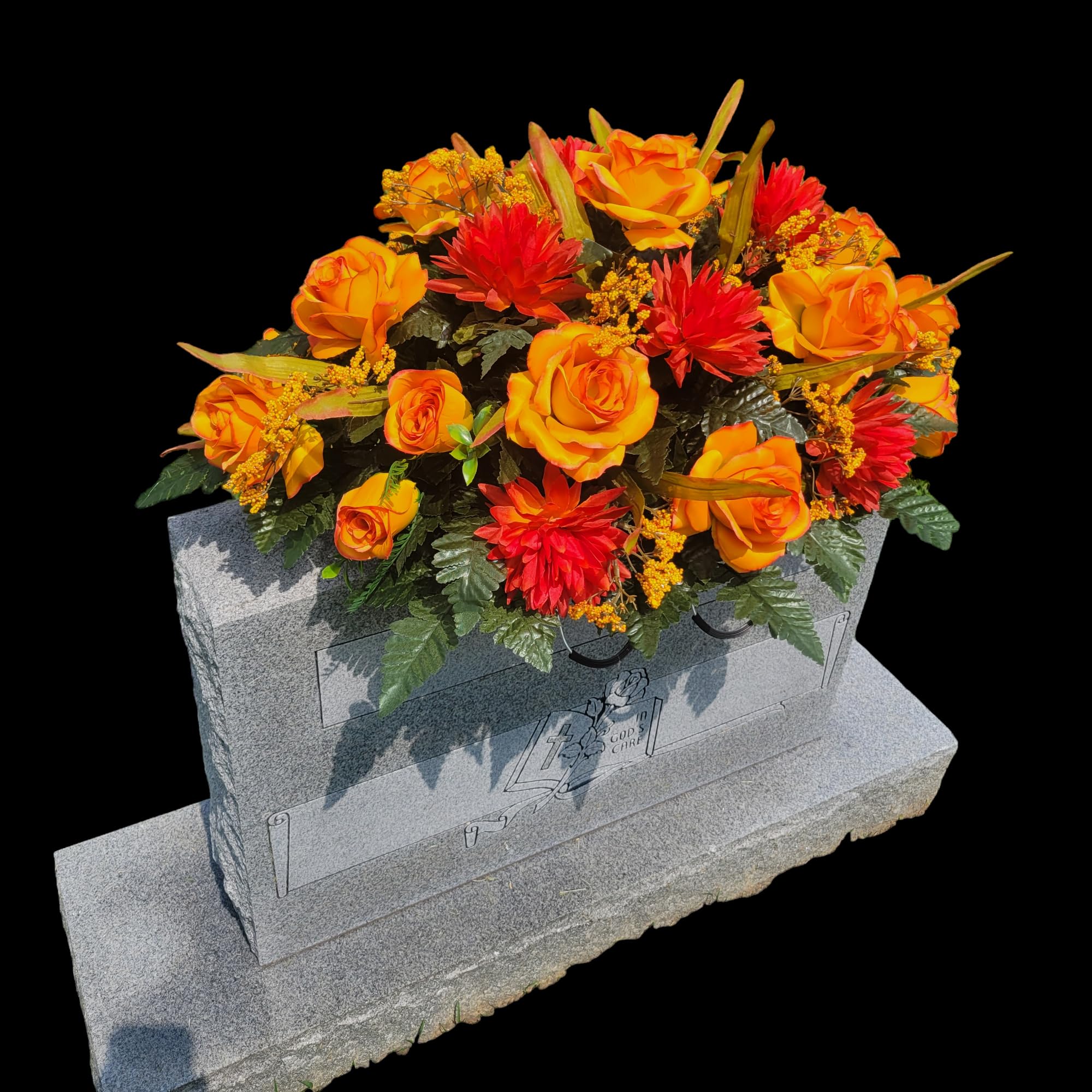 Protective rubber coverings guard the headstone surface