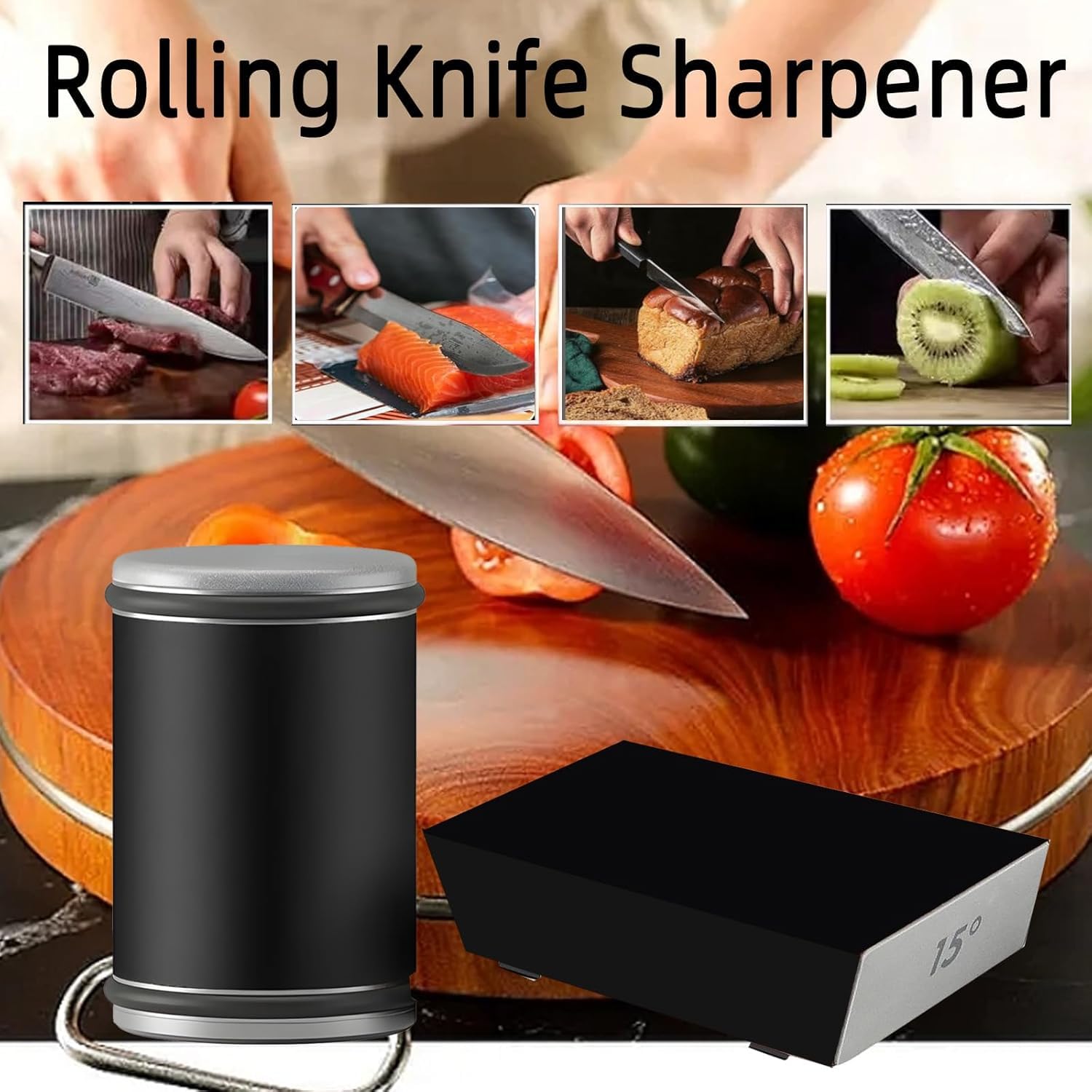Sharpener compatible with chef knives fillet knives scissors and rotary blades