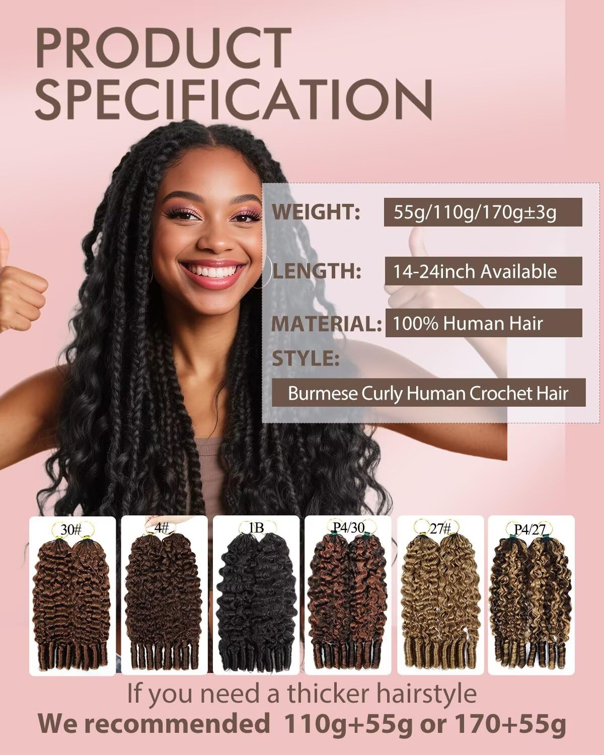 Lightweight crochet hair for protective styles display