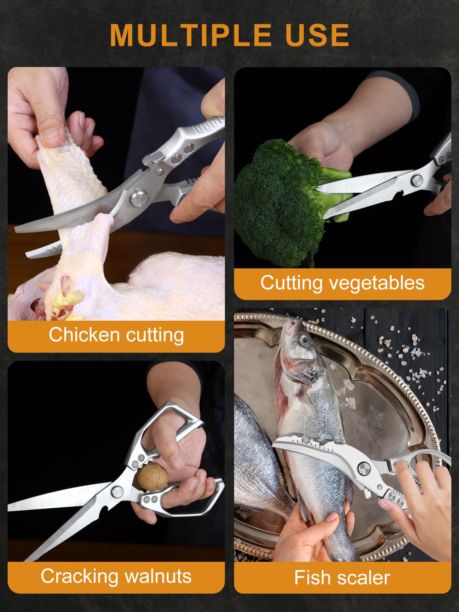 Ambidextrous non-slip handle kitchen scissors
