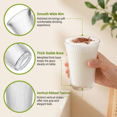 3.5 in diameter by 4.7 in height ribbed glass tumbler