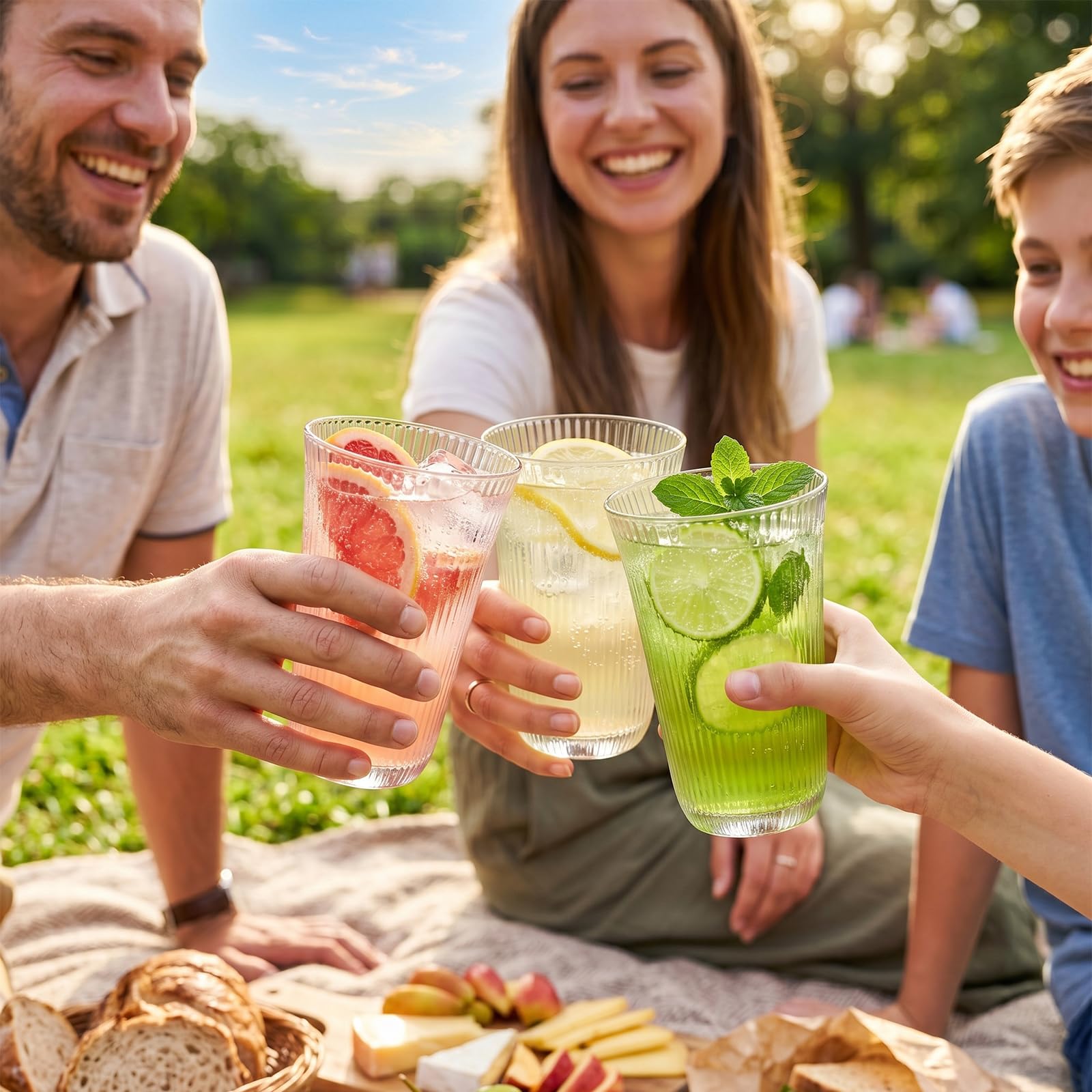 Six-pack ribbed tumblers for home dining or bar use