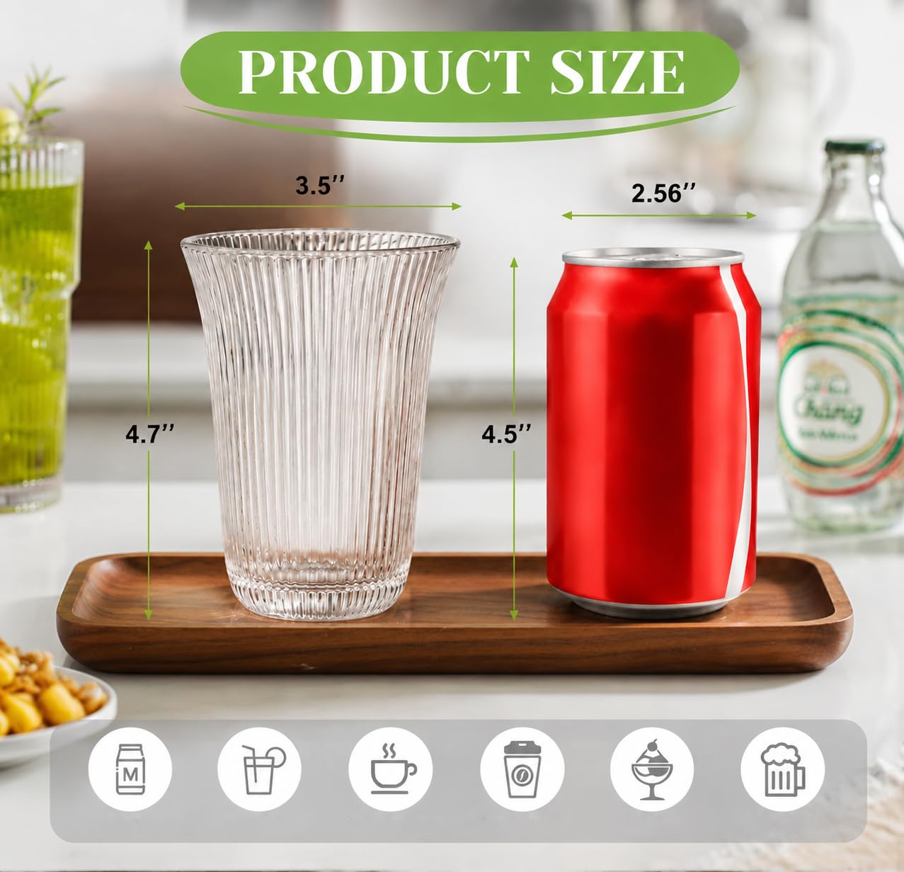 Highball glasses with thick base and vertical ribbing