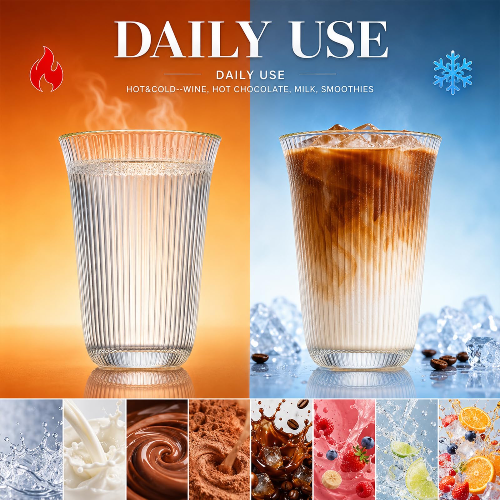 Dishwasher safe ribbed glassware designed for everyday use
