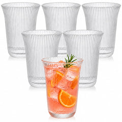 Prygew ribbed drinking glasses 10 oz 6-pack set on table