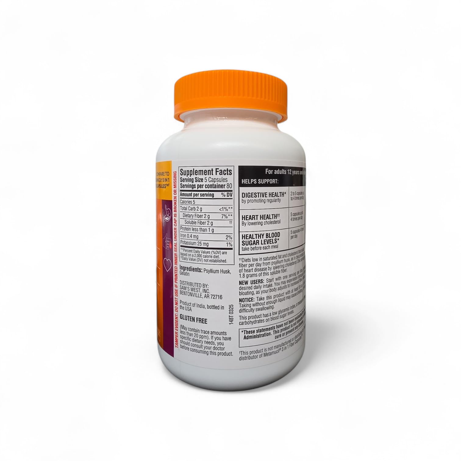 Psyllium husk fiber capsules 400 count pack on bottle