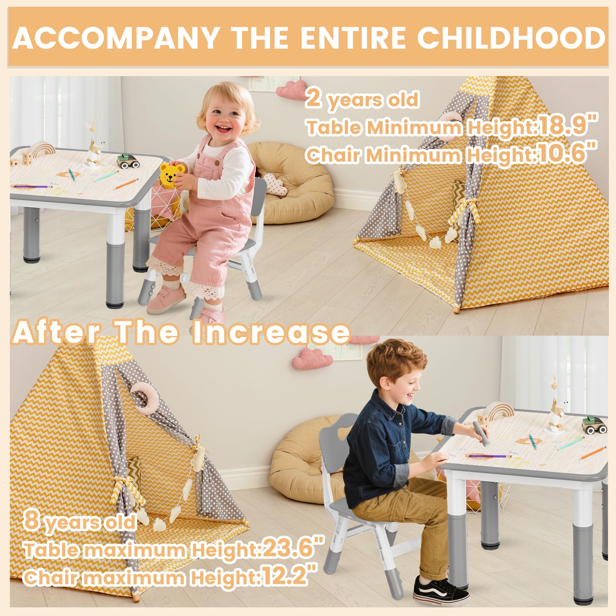 Ages 2-8 use case for Pterying kids table and chairs