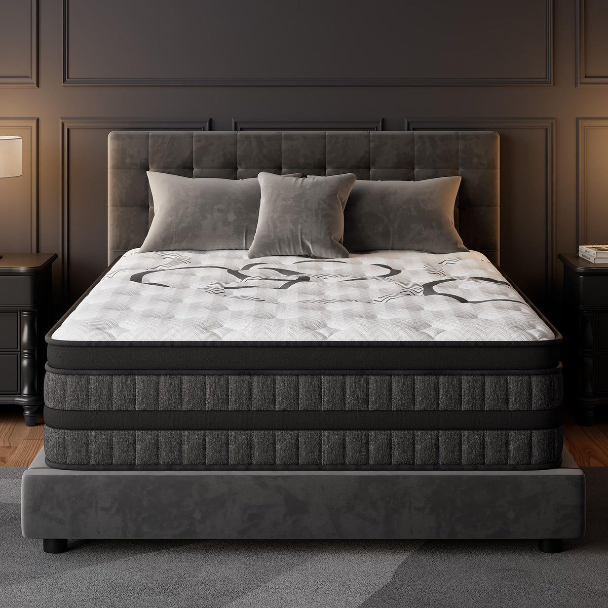 PUBPLON queen mattress 12-inch hybrid euro top fabric close up