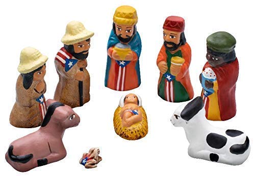 Puerto Rican Nativity Scene handmade in clay eight-character display