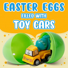 Pull back cars included in each egg for play
