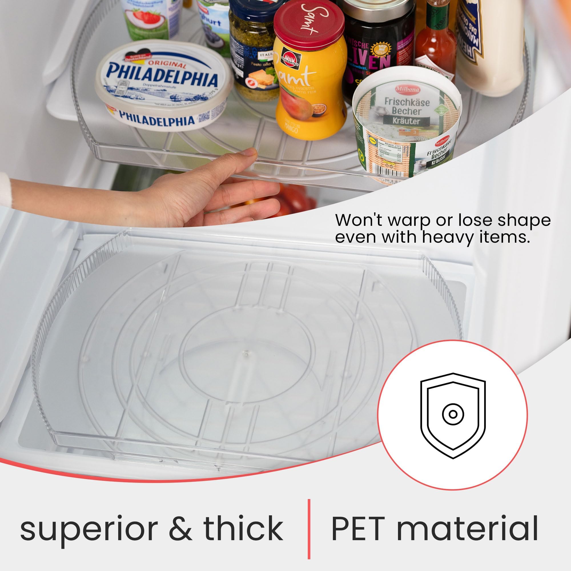 Clear turntable for easy viewing of condiments jars drinks and snacks