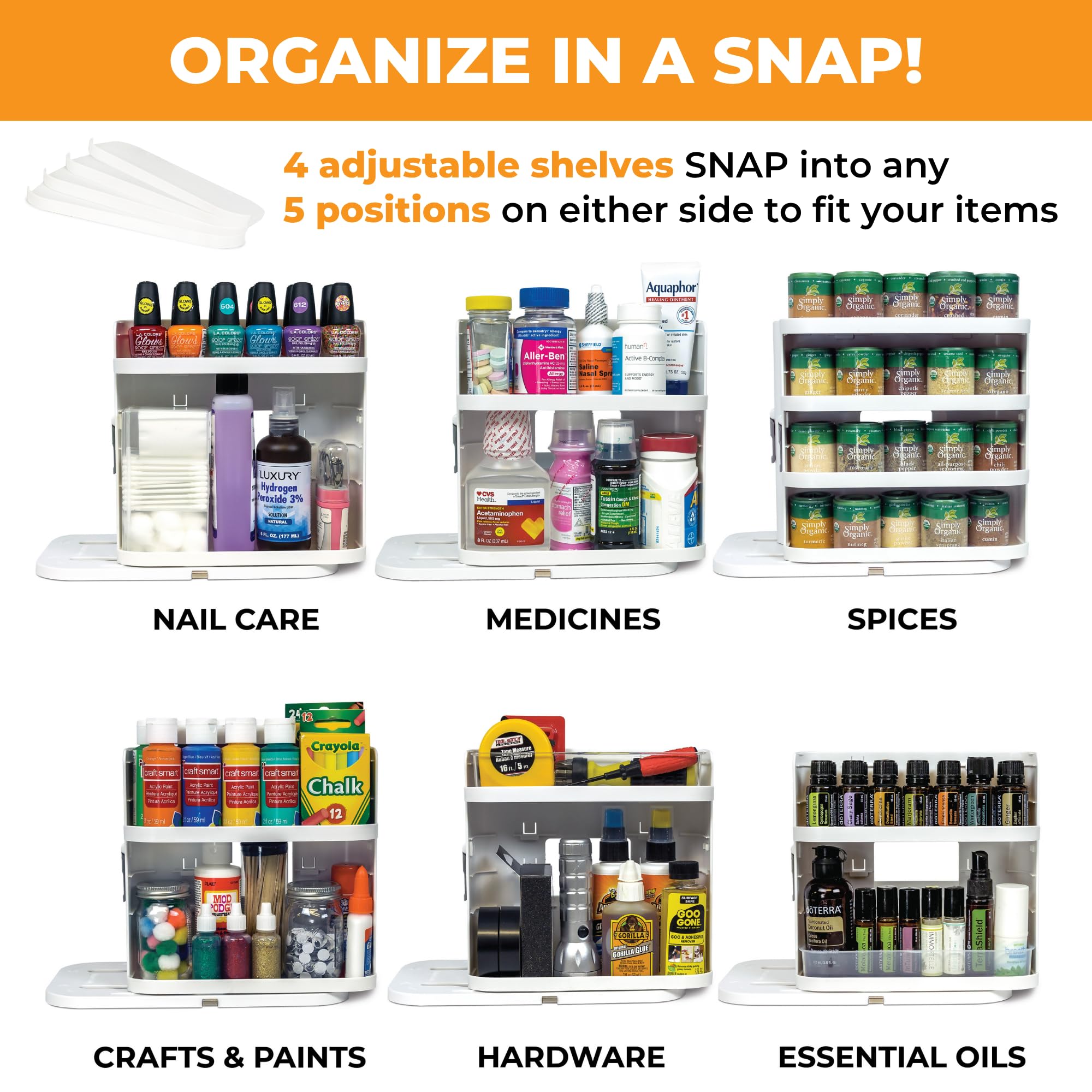 8.9 inch tall Cabinet Caddy SNAP fits tight spaces