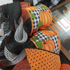 Pumpkin door wreath autumn theme with black orange farmhouse colors