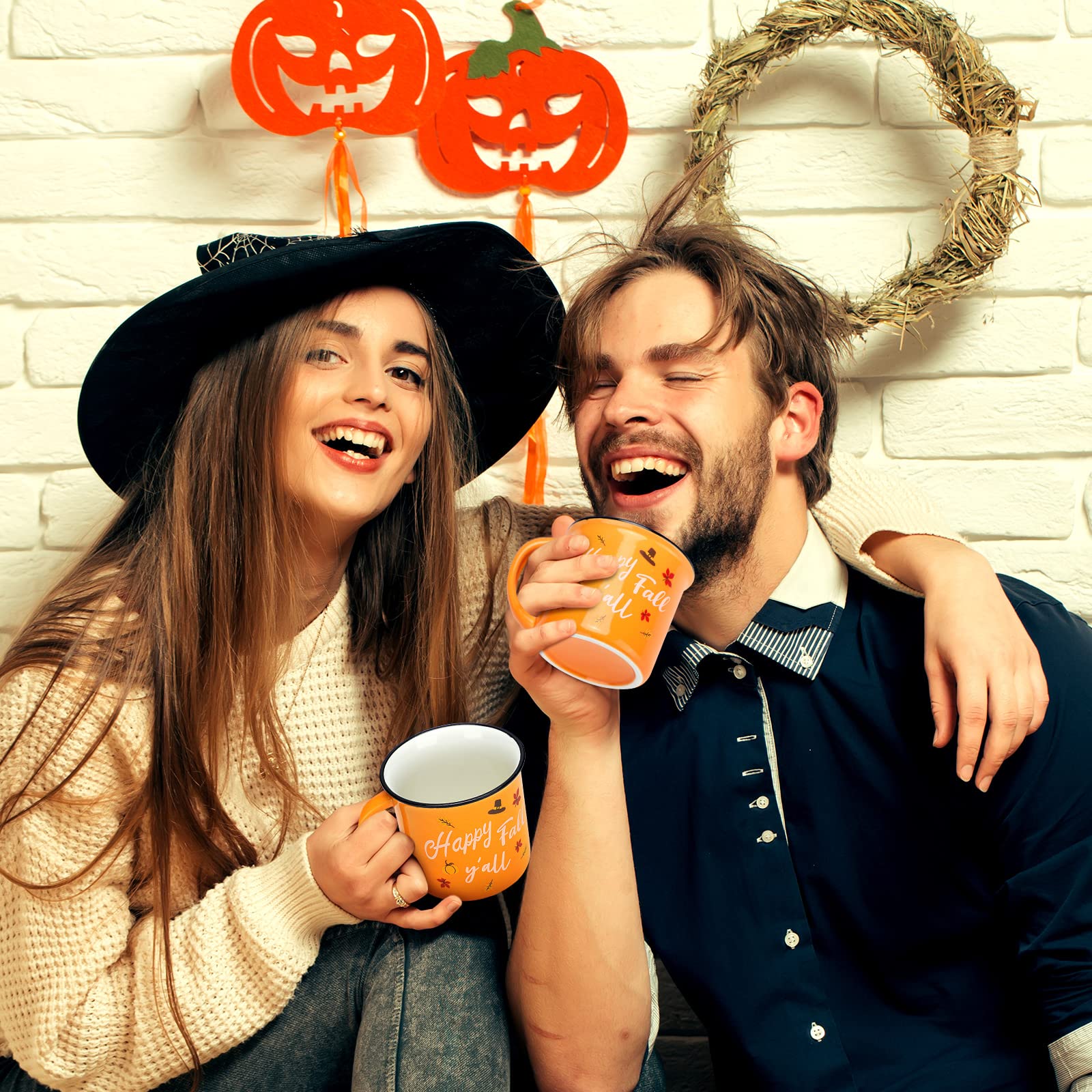 Fall themed orange ceramic coffee mugs