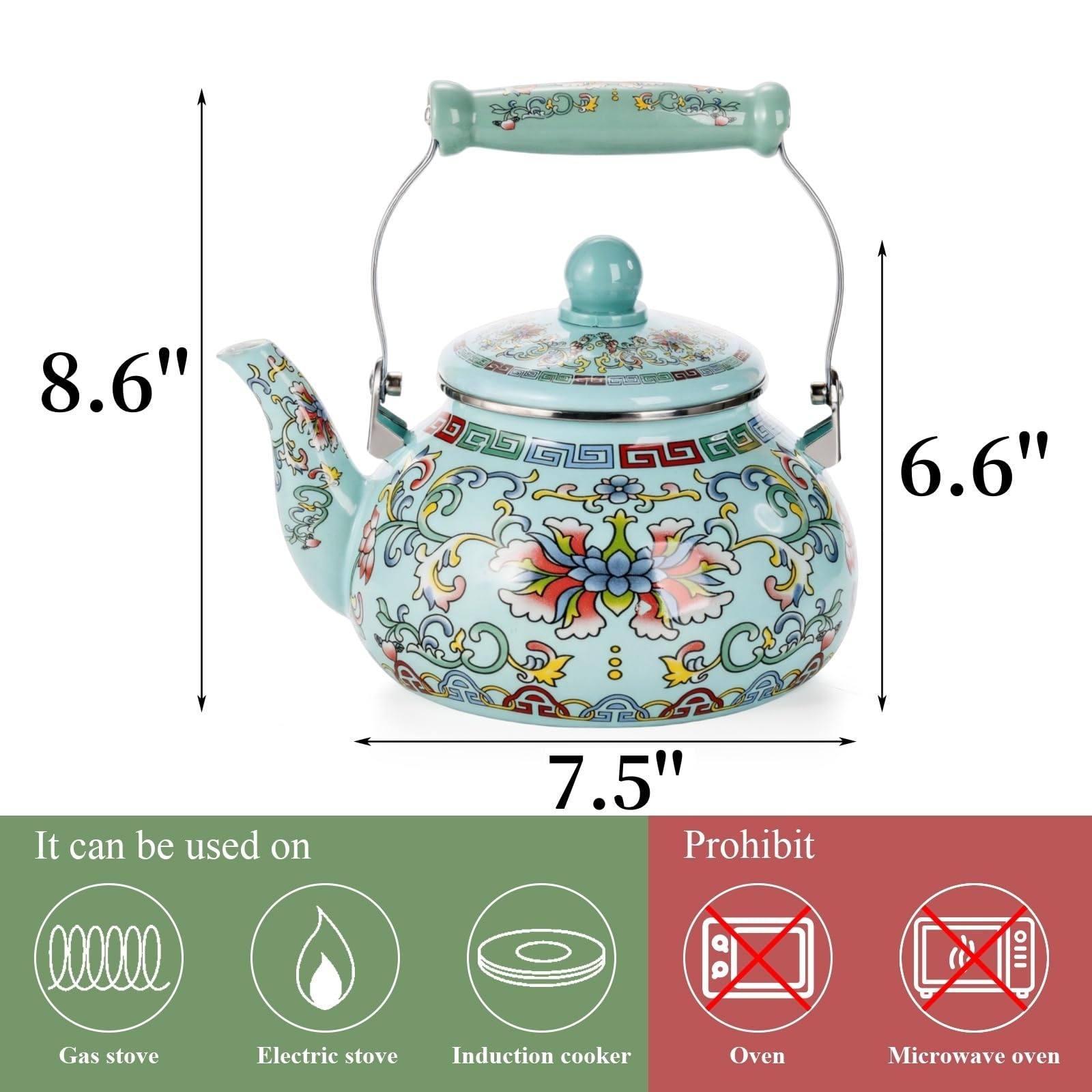 Ceramic handle enamel teapot with floral design