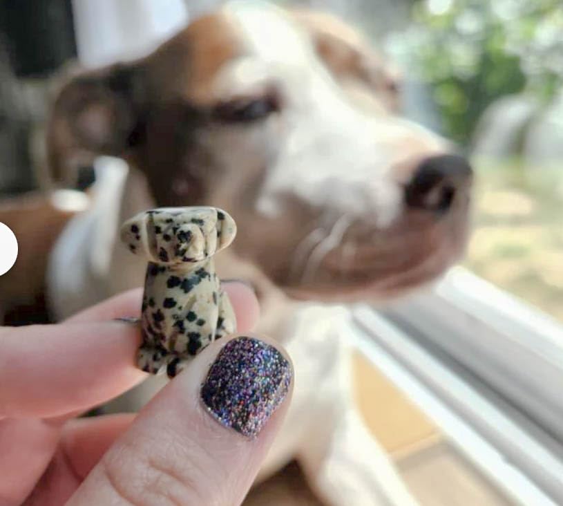 Pup figurine carved from Dalmatian Jasper