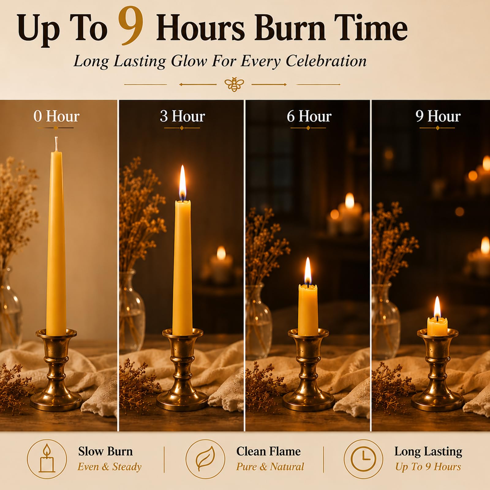 100% beeswax with lead-free cotton wick candle