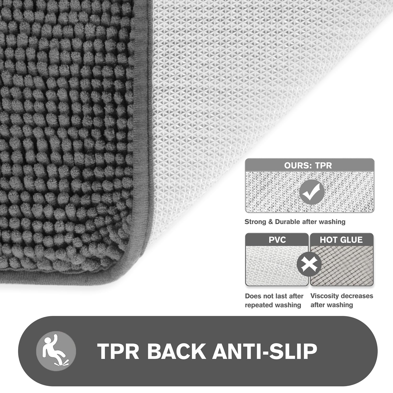 Machine washable PureSwan chenille mat gray