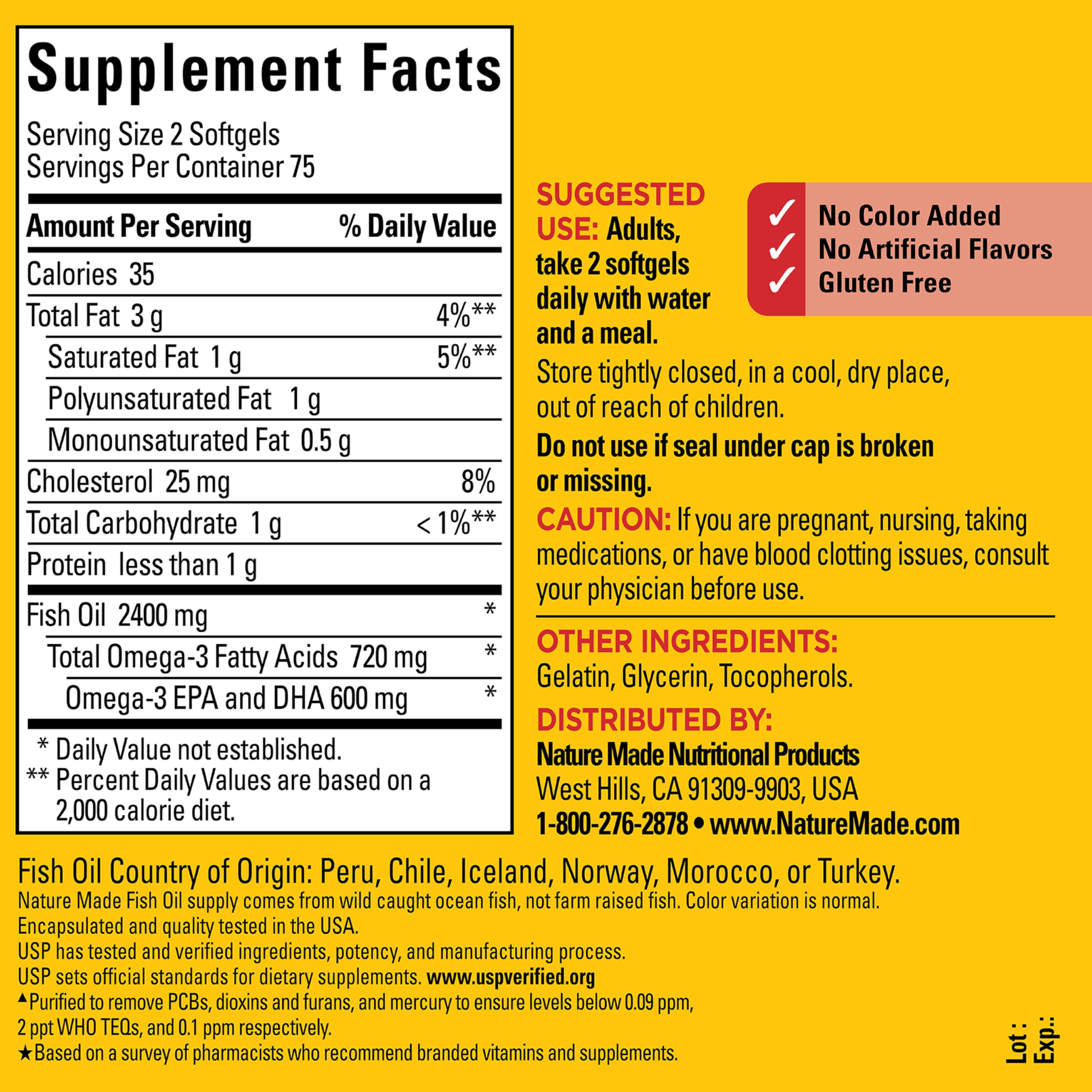 Mercury purified Nature Made Fish Oil Softgels packaging