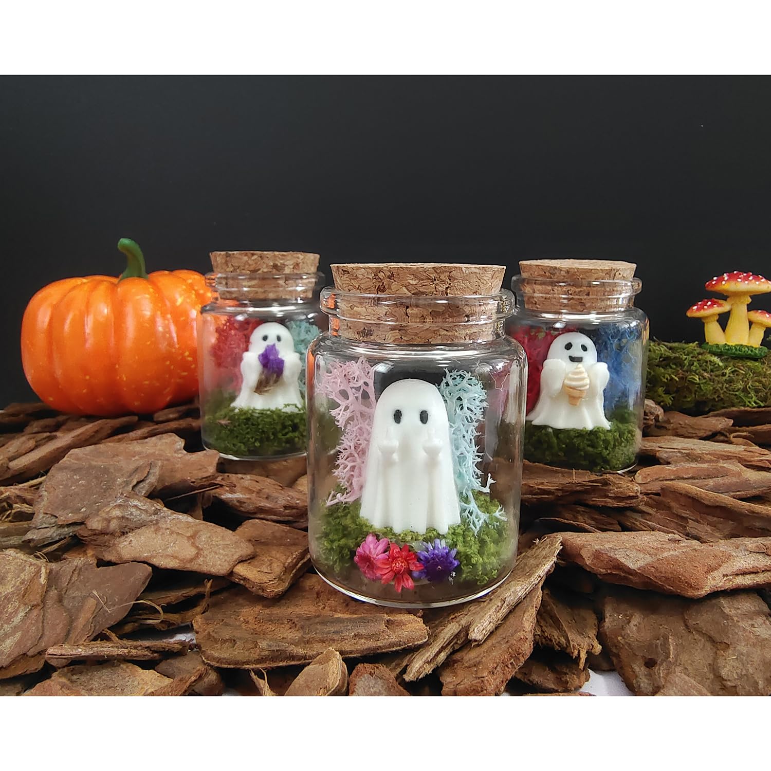 Moss cradle inside jar with ghost