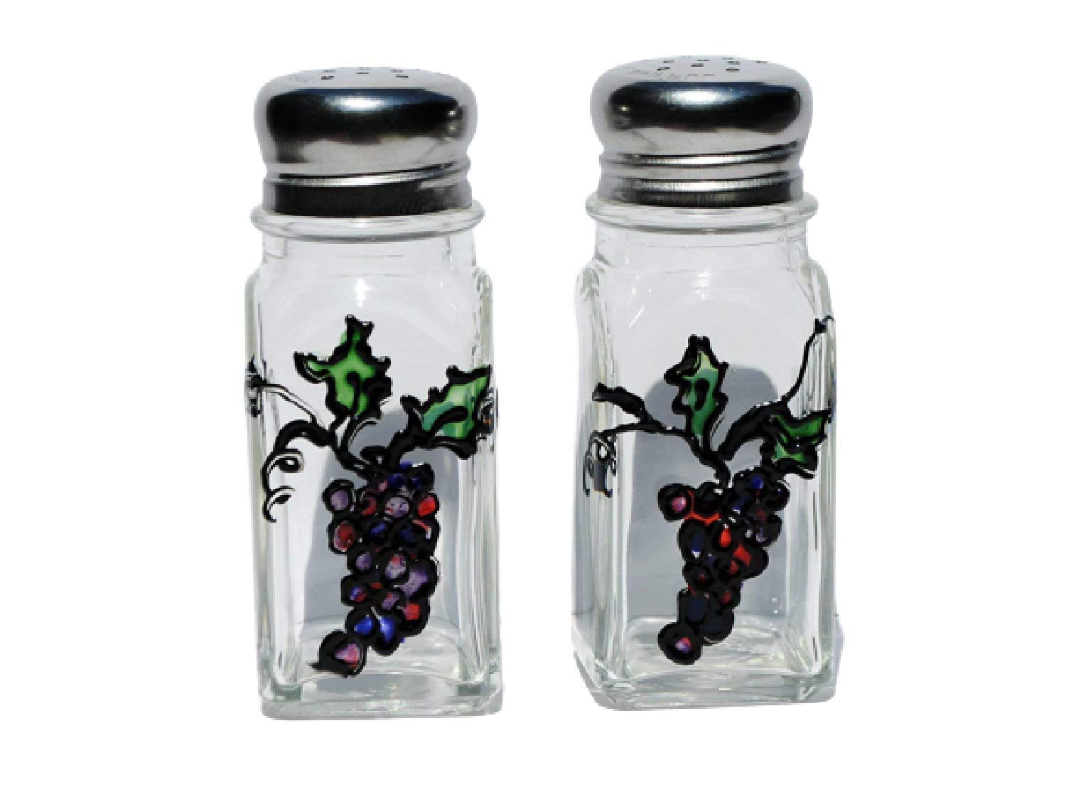 Purple Grapes Leaves Vine hand painted glass salt pepper shakers 4 inches tall