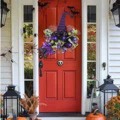 Purple Witch Hat Mesh Decor wreath close up