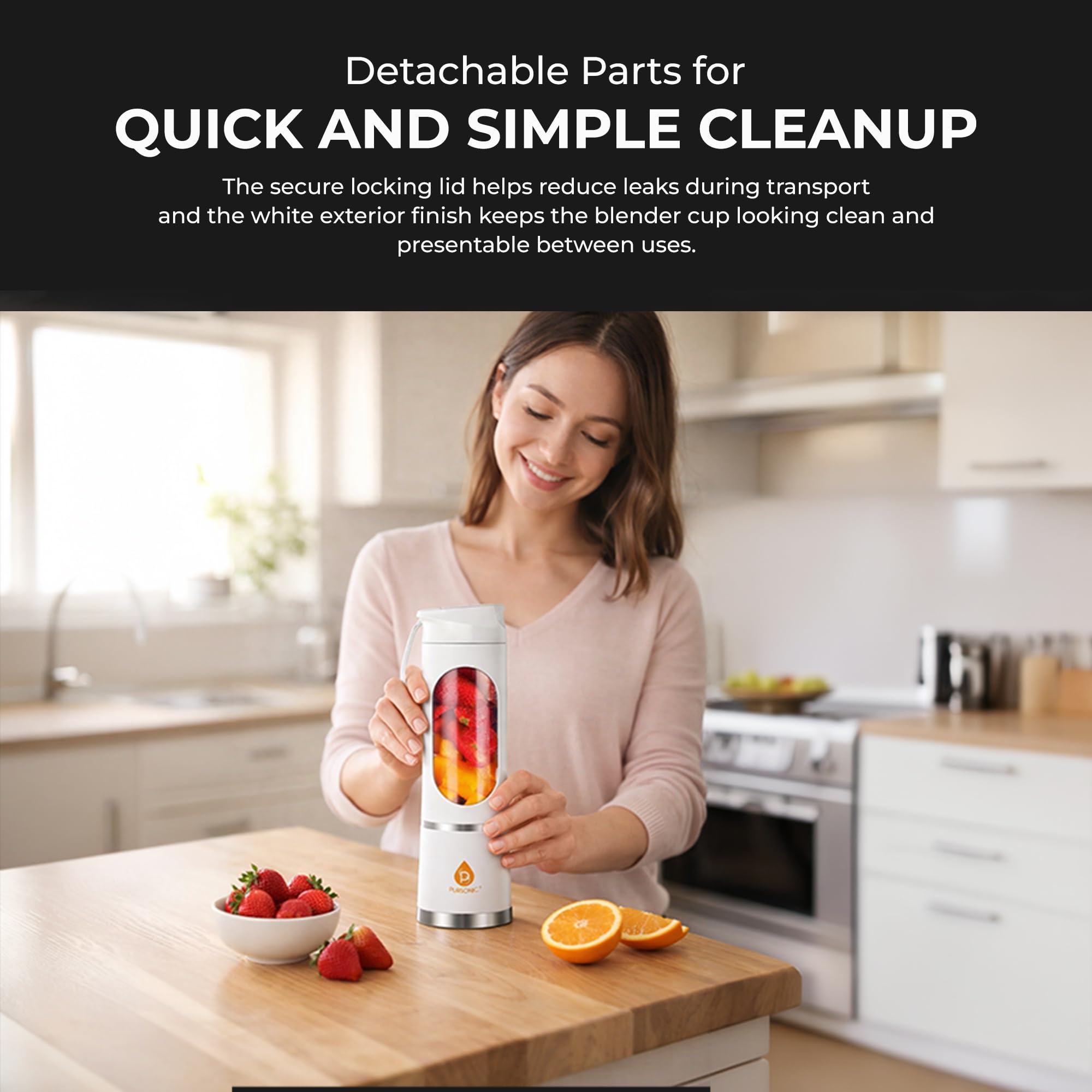 Pursonic portable blender cup in travel-friendly size